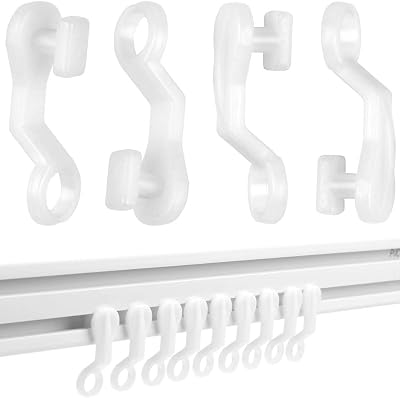 H&S White Plastic Curtain Glider Hooks 50pcs Curtain Track Fittings & Clips