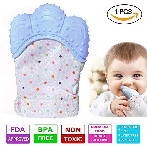 Teething Mitten, SZHSR Baby Self Soothing Teether Mitten BPA Free Teething Pain Relief Toy Wearable for Left & Right Hand for Unisex 2 - 8 Months Babies. (Blue, 1 PSC)