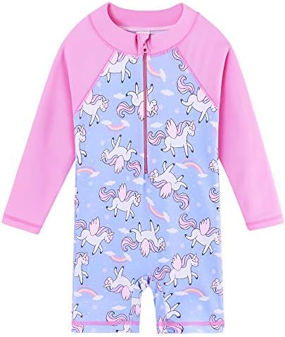 XIAOFEIGUO Baby Girls Swimsuit One Piece Long Sleeve Rash Guard Shirts Quick-Dry Bathing Suit