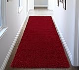 Ottomanson Soft Cozy Color Solid Shag Runner Rug Contemporary Hallway and Kitchen Shag Runner Rug, Red, 2'7
