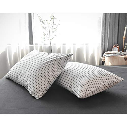 FOSSA Washed Cotton Duvet Cover Set Queen 3 Piece Bedding Sets Soft Wrinkled Striped Design (Queen, White&Black Stripes)