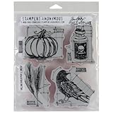 Stampers Anonymous Tim Holtz Cling Rubber Stamp Set, 7 by 8.5-Inch, Halloween Blueprints