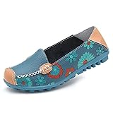 STAINLIZARD Women's Casual Slip-On Flats Moccasins Driving Leather Loafer Shoes Blue 10