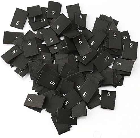 Size S (Small) Black Woven Clothing Size Labels (Package of 100)