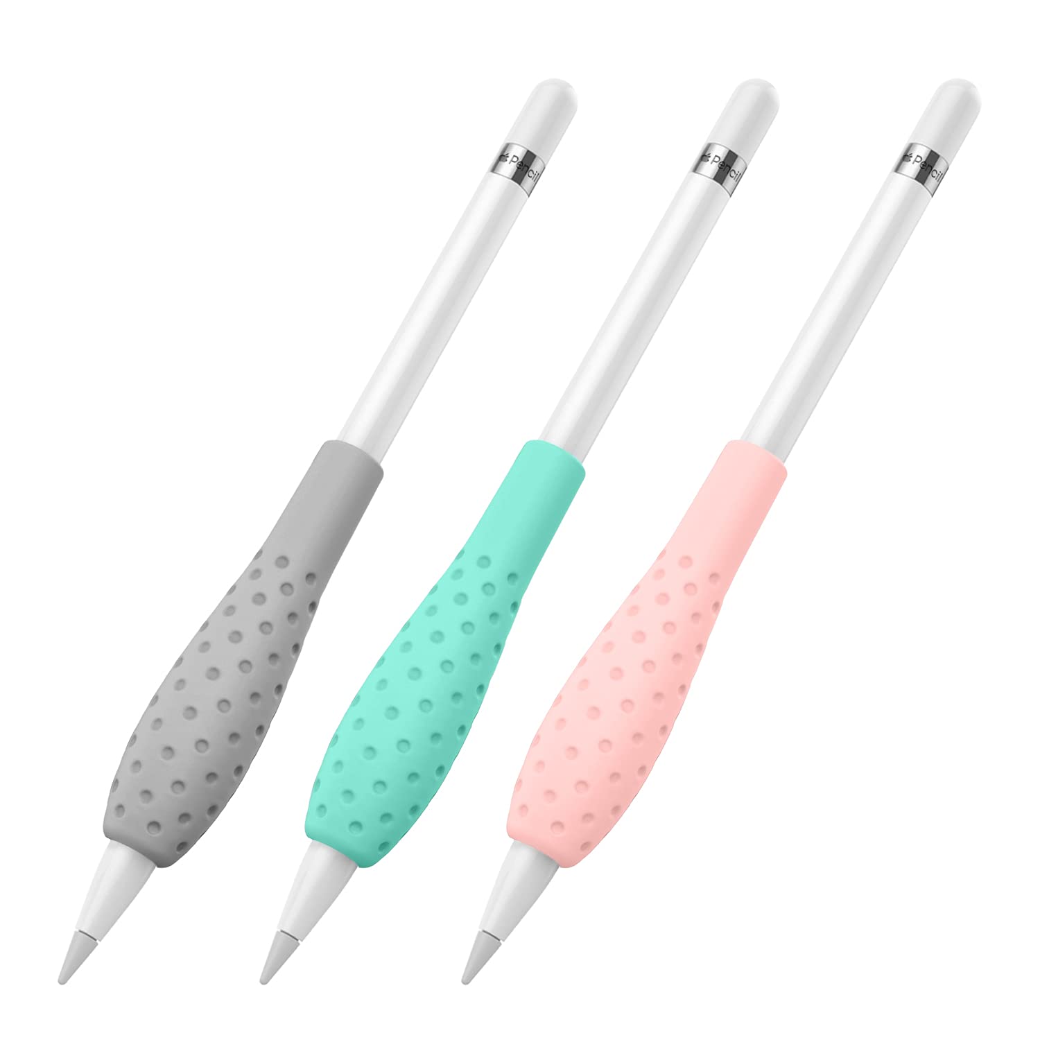 MoKo [3 Pack] Silicone Grip Holder Ergo Protective Sleeve Cover Case Accessories Compatible with Apple Pencil 1st / 2nd Generation, Gray, Pink & Gem Green
