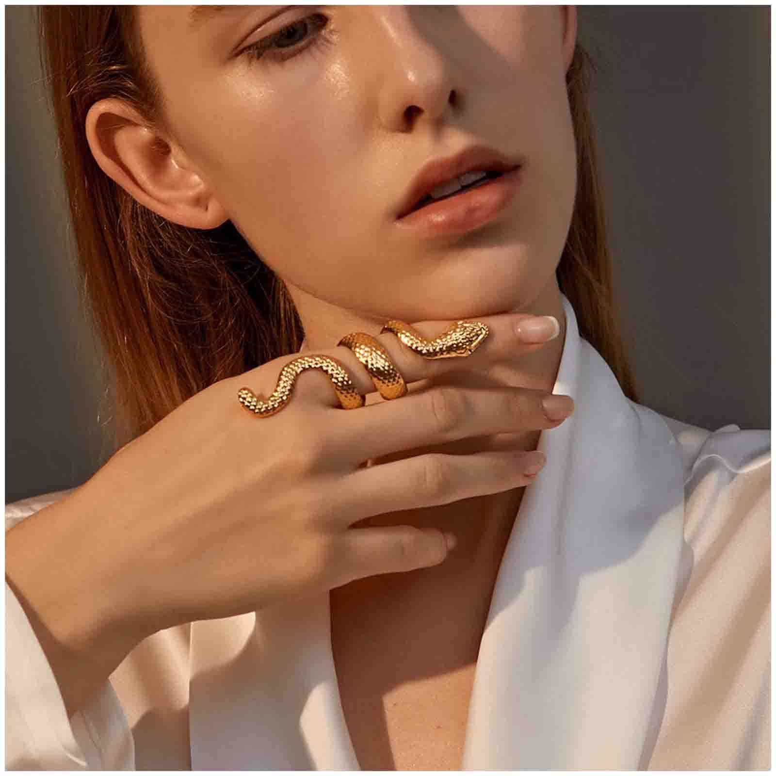 Cimenexe Punk Snake Wrap Ring Vintage Viper Finger Rings Gold Serpent Ring Gothic Snake Statement Rings Animal Jewelry for Women and Girls Halloween Gifts