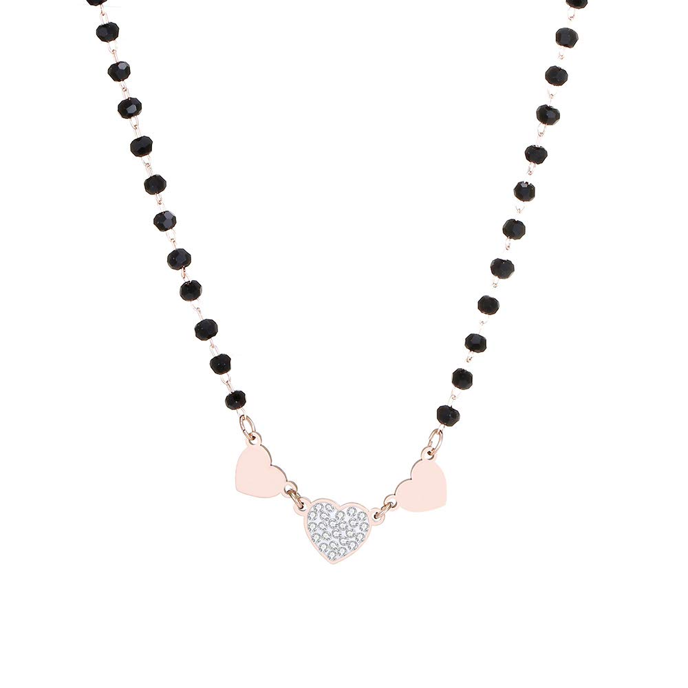 Black Crystal Bead Chain Stainless Steel Necklace for Women Love Pendants Shining Crystal Rose Gold Choker Charm Jewelry for Mom, Friends Birthday Gift