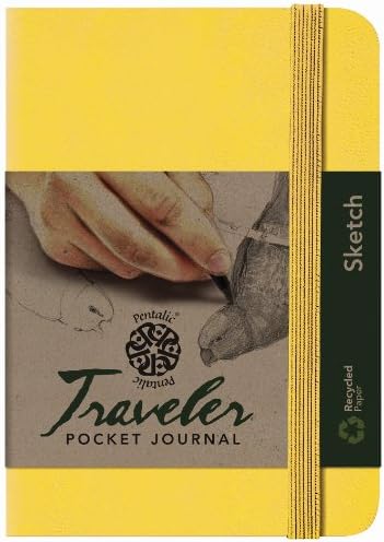Pentalic Art Traveler Pocket Journal Sketch Book, 6" x 4", Yellow Gold