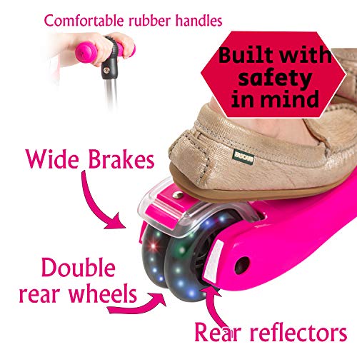 Modera Kids Kick Scooter w/ 3 Wheel Deck, Handle Bar Grips, Sit-or-Stand Removable Folding Seat, Foot Rest, Built-in Brake & Bonus Basket for 2-8 Year Old Toddler Boys & Girls Max 110 Lbs.