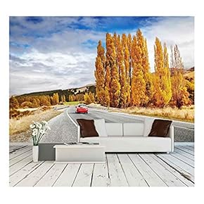 Autumn Landscape with Road and Red Car, New Zealand - Removable Wall Mural | Self-Adhesive Large Wallpaper - 66x96 inches