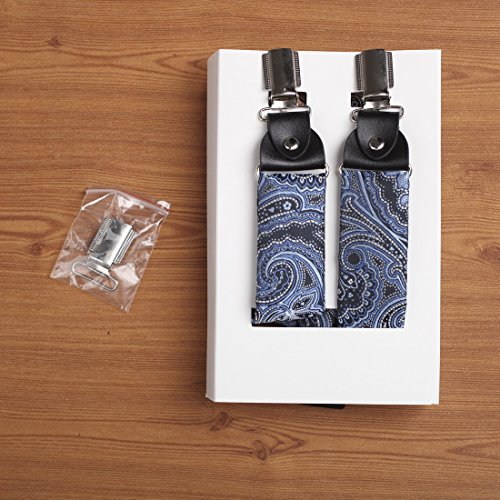EFBB0039 Grey Blue Patterned Extendable Microfiber Y-Back Suspenders Stainless Steel Clip Popular For Graduation By Epoint