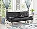 Naomi Home Low Profile Design: Convertible Folding Futon Sofa Bed Sleeper Couch for Living Room Faux Leather Upholstered Futon Sofa with Armrests, Metal Legs, 2 Cup Holders, Black