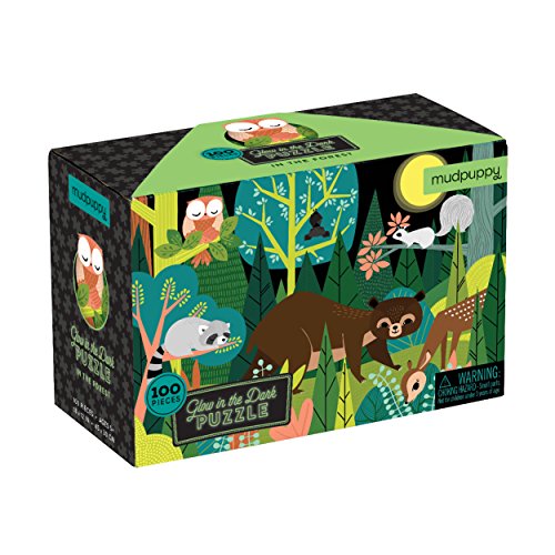 Mudpuppy in The Forest Glow-in-The-Dark Puzzle, 100 Pieces, 18"x12" -Perfect for Kids Age 5+ - Colorful and Glowing Illustrations of Forest Life - Award-Winning Glow in The Dark Puzzle