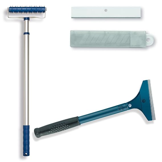 Colorus Tapetenentferner Set 3 tlg | Tapetenschaber 10 cm Bodenschaber Tapetenlöser | Stachelwalze 50 cm - 98 cm Igelwalze, I