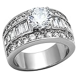 FlameReflection Stainless Steel White Round Cut Cubic Zirconia Wide Engagement Ring Women Size 5-10 SPJ