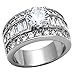 FlameReflection Stainless Steel White Round Cut Cubic Zirconia Wide Engagement Ring Women Size 5-10 SPJ