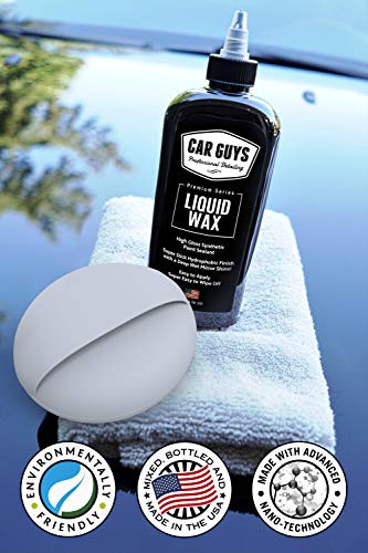 FREQUENTLY ASKED QUESTIONS for Car Guys Liquid Wax QUESTION: Is this a Carnauba Car Wax, Polish, Compound or SealantANSWER: This product is a full synthetic polymer sealant. It's developed to give the deep buttery and beautiful shine of a carnauba paste wax, but provides the durable and long lasting protection of a paint sealant. Replaces all of those products because this will be the only product you need to apply!. QUESTION: Can I use this on my boatANSWER: Yes! Use on all types of vehicles including your motorcycle, RV, boat and even your airplane if you have one!. QUESTION: Is this only for paintANSWER: No! This can be used to seal your paint, glass and rims! Safe on all types of clear-bra or decals and excellent product to replace your wheel wax! We even had a customer use it to finish his tool boxes, shower doors, stainless steel appliances, chrome sink fixtures and many other items! The only thing we recommend to avoid is plastic and rubber trim.. QUESTION: Does this give UV protectionANSWER: Yes! Provides long lasting and excellent UV protection to go along with its slick hydrophobic barrier.. QUESTION: What color does this work best onANSWER: Stop falling for marketing B! You dont need special supplies like a black wax or a special white wax for your vehicle! Cars and all automotive vehicles are painted different colors.. but they are all finished with the same clear coat! This product works excellent on all color paint!!. Complete Kit Includes: (1) High Quality '420' GSM Microfiber Towel and (1) Applicator Pad.. With almost 200+ five star reviews, Amazon customers agree, this is THE BEST CAR WAX available today!!. This product is currently in high demand, our supplies are extremely limited. Buy Now! Exclusively available only on Amazon.com!