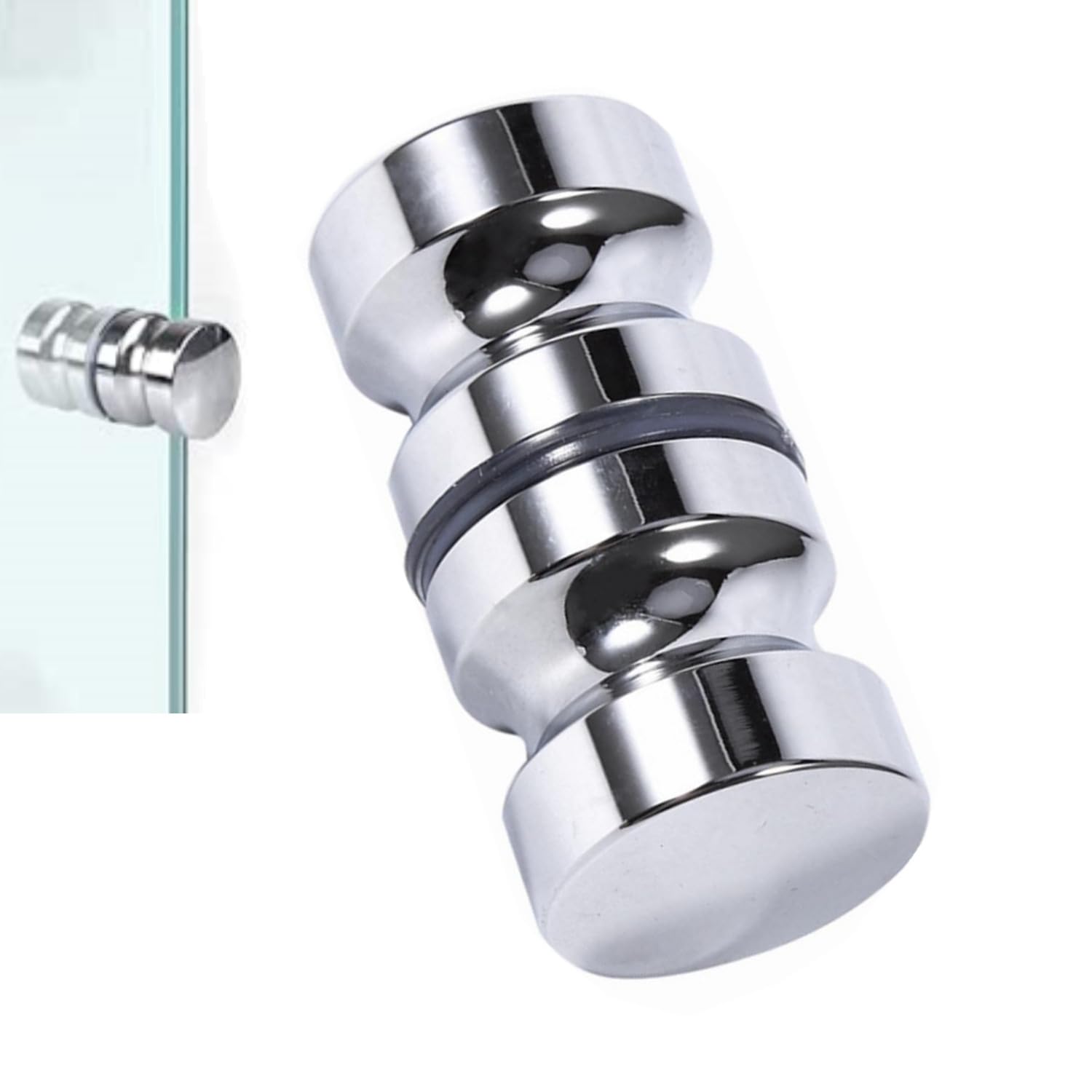 JJiaoLinin Shower Door Knob Handle, Aluminium Alloy Glass Knob, Round Door Knob, Chrome-Plated Solid Single Hole Handle (30mm)