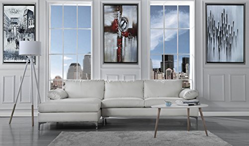 Modern Large Faux Leather Sectional Sofa, L-Shape Couch with Extra Wide Chaise Lounge (White)