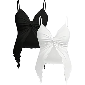 OYOANGLE Women's 2 Pack Maternity Tank Tops V Neck Twist Spaghetti Strap Summer Going Out Cami Top