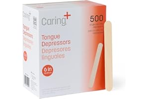 Caring Wood Tongue Depressors, Standard 6 Inch Length, Non-Sterile, High-Quality Wood, Unflavored, Splinter-Free, Versatile for Medical, Beauty, Arts, Crafts, and More - 500 Count Box