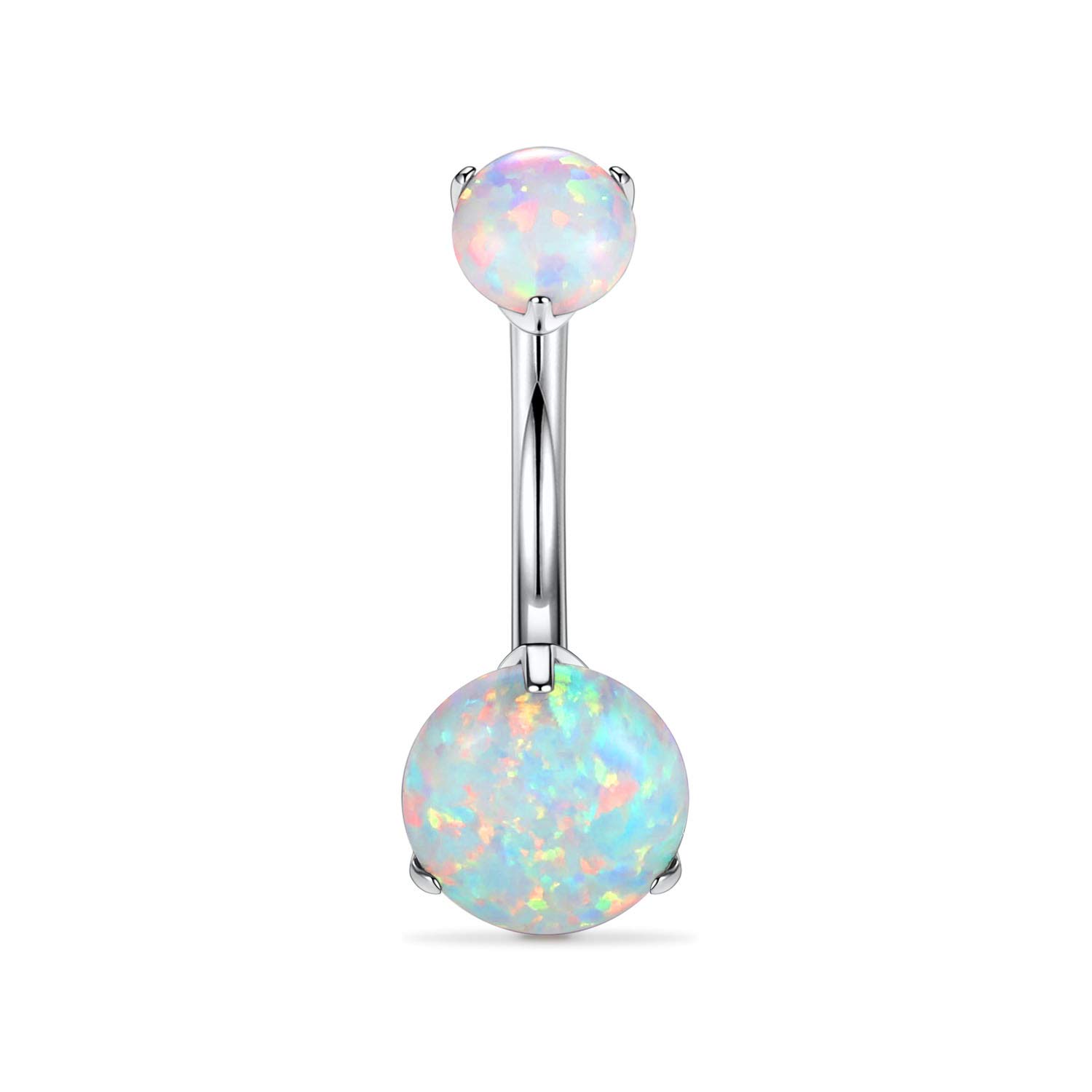 hengkaixuan G23 Titanium Belly Ring Body Piercing 14G Navel Ring 3/8 inch (10mm) Belly Button with Double White Round opal