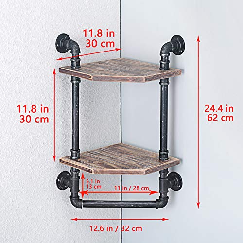 Weven Industrial Pipe Corner Shelf,Rustic Wall Shelves with Towel Bar