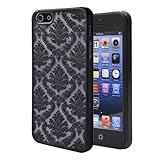 For iPhone 5 and iPhone 5S case, Elegant Embossment Design Pattern Rubber Coating Ultra Slim Fit Hard Case Cover By Obring (TM) (Palace-Black)
