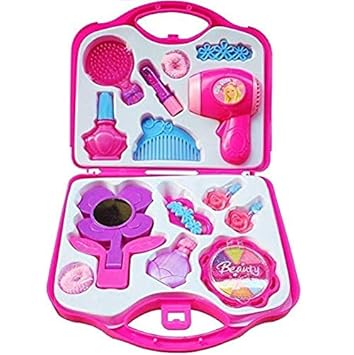 Manvi Toys Girl Beauty Set Make up Toy Pretend Play Girls Toys Set, Makeup Toy with Mirror Hairdryer and Styling Accessories Pink for Kids Birthday Gift Color and Design Vary Pack to Pack