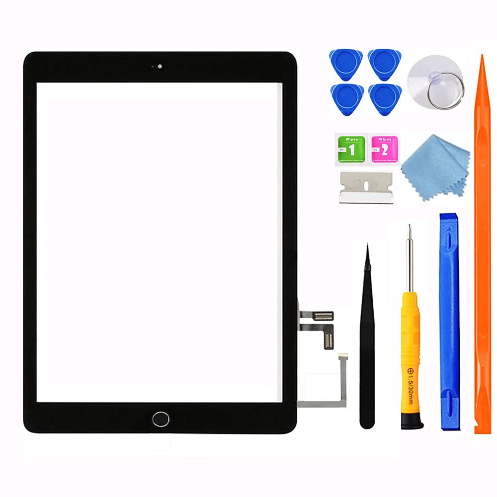 JPUNG for iPad 5 (5th Gen) Model A1822 A1823 Screen Replacement Digitizer Glass Touchscreen 9.7", Only for 5th Generation (2017 Released), with Home Button, Full Repair Kit[NO LCD]
