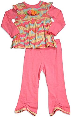 Baby Lulu - Little Girls Long Sleeve Jill Mushroom Pant Set, Pink Multi 30359-4T