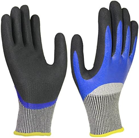 Cut Resistant Gloves, Double Protective Coating Water-Proof Superior Grip Work Gloves, Ideal for Kitchen Fishing Garden Watering Auto Repairing Mechanic and Safety Activities.