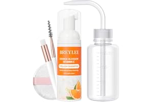 BREYLEE Eyelash Extension Cleanser, Lash Shampoo for Extensions, Lash Cleanser, Lash Bath, Lash Cleaner, Lash Cleaning Kit with Rinse Bottle+Brush+Pad for Professional & Self