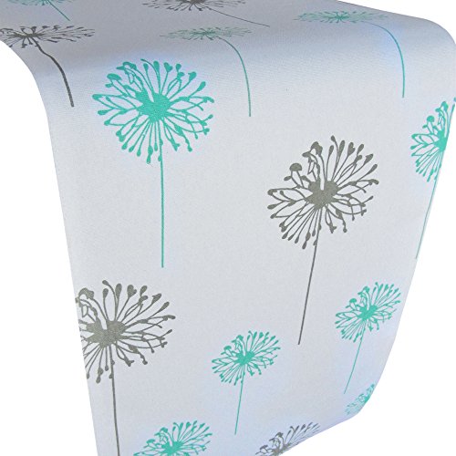 Crabtree Collection Double Sided Table Runner - (12 x 90, Noble Grey & Turquoise Chevron/Dandelion)