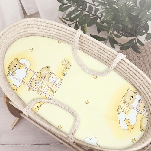 Baby Comfort 100% Cotton Oval Shape Sheet fits Moses Basket Mattress (Ladders Yellow)