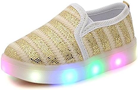 USANDY Girls' Light Up Sequins Shoes Slip-on Flashing LED Casual Loafers Flat Sneakers (Toddler/Little Kid)