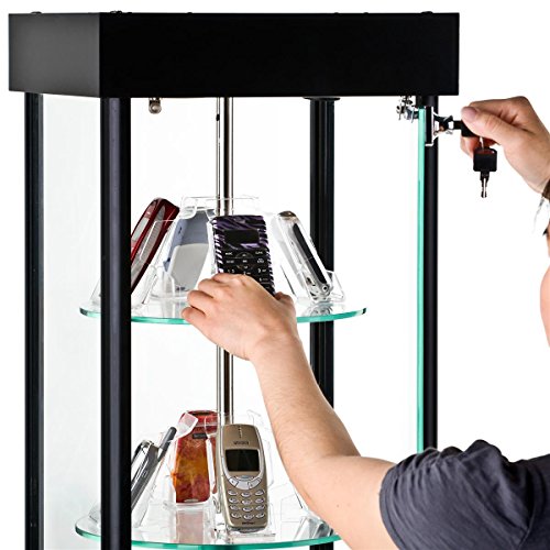 Displays2go CTRRVBLKB Spinning Glass Display Case with Halogen Top Lights