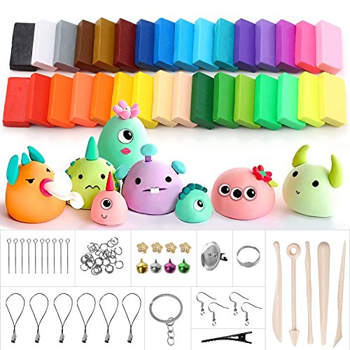 Polymer Clay, Ubegood 32 Colors Oven Bake Model Clay DIY Air Dry Clay Soft Molding Craft Clay Set with Modeling Tools and Accessories Best Gift for Kids