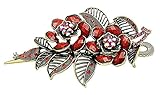 Kobwa(TM) Bronze&Red Blue Retro Charm With Leaves Rose Flowers Alligator Clip/Hair Clip With Keyring