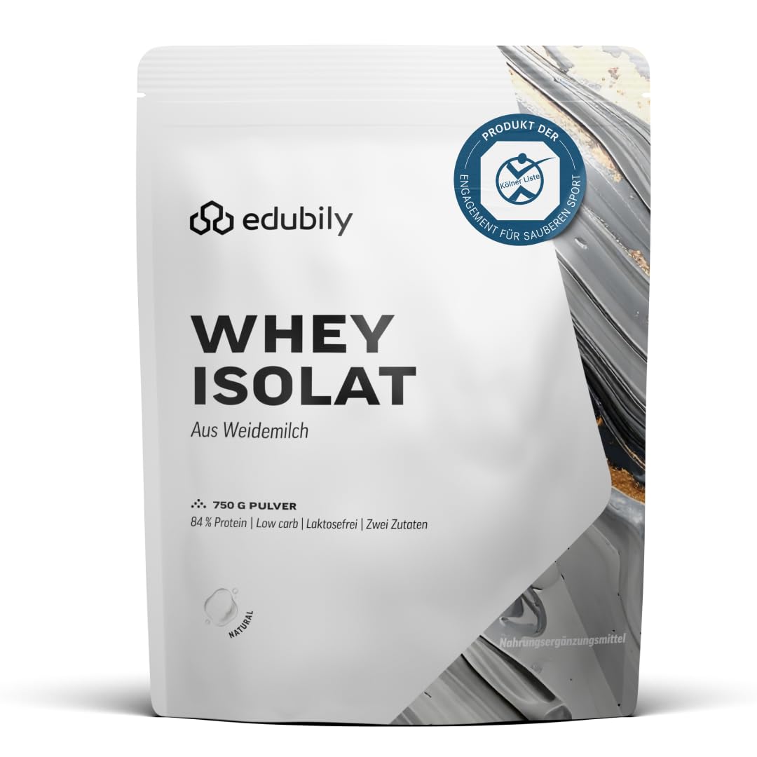 edubily® Whey Protein Isolat - Laktosefrei - Sehr gut lösliches Eiweißpulver ohne Kohlenhydrate & Zucker - Aus irischer Weidehaltung (750 g, Neutral)
