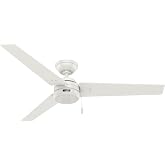 Hunter Cassius, Outdoor or Indoor, Ceiling Fan, 52 inch, Fresh White | No Light, Standard Mount, Pull Chain, 3 Blades, For Living Room, Patio, Porch, Garage, 59263