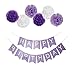 Purple Birthday Bunting Banner,10 Inch Tissue Paper Pom Poms Flowers,Perfect Party Decoration Supplies for Birthday