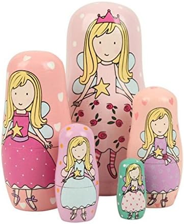 WISWIS Set of 5 Cutie Lovely Pink Angel Nesting Dolls Matryoshka Madness Russian Doll Popular Handmade Kids Girl Gifts Toy