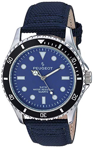 Peugeot Men's Sport Bezel Watch with Blue Canvas Wrist Band