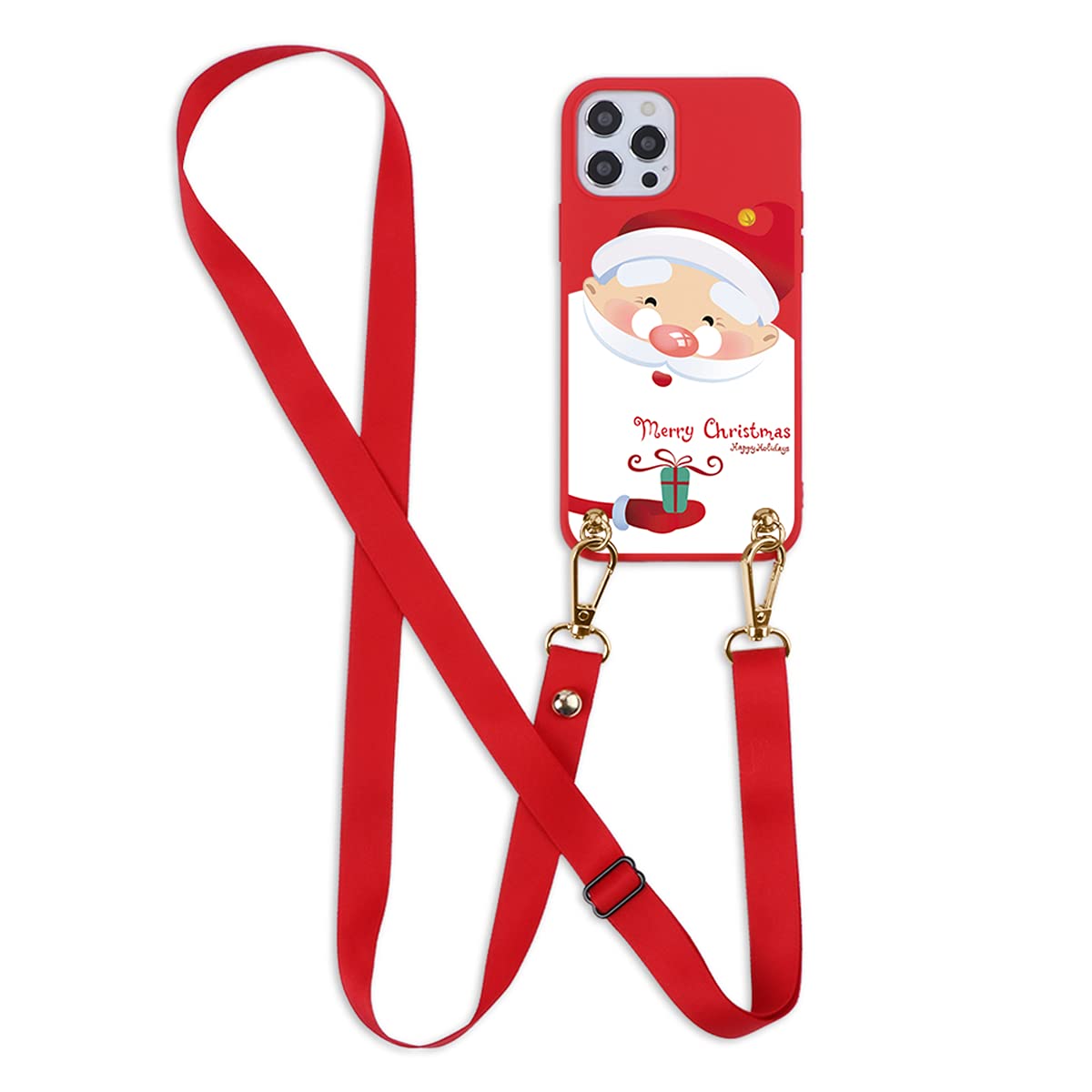 ZhuoFan Necklace Cord Case for Apple iPhone 13 Pro Max, Shockproof TPU Silicone Pattern Case with Adjustable Lanyard Shoulder Strap Soft Protective Cover for iPhone 13 Pro Max - Santa Claus