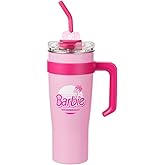 MINISO Barbie Tumbler with Handle and Straw 54 oz | Cup Holder Compatible for Travel | Insulated Stainless Steel Cup | BPA-Free | Thermos for Girls Women and Barbie Fan-Pink