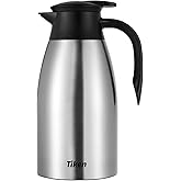 Tiken 68 Oz Thermal Coffee Carafe, Stainless Steel Insulated Vacuum Coffee Carafes For Keeping Hot, 2 Liter Beverage Dispenser (Silver)