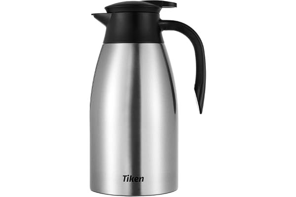 Tiken 68 Oz Thermal Coffee Carafe, Stainless Steel Insulated Vacuum Coffee Carafes for Keeping Hot, 2 Liter Beverage Dispense