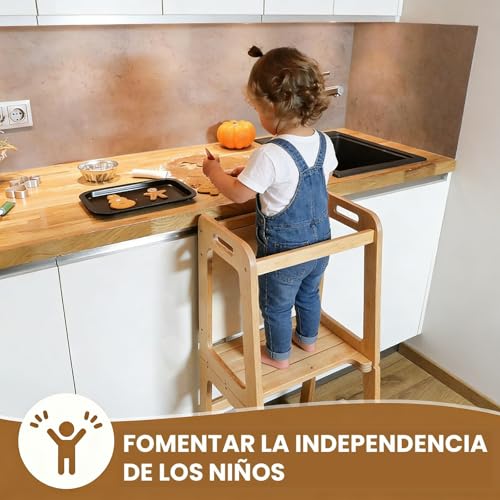 YISHEN 4In1 Torre de Aprendizaje Montessori,Torre Montessori para Niños Antideslizante,Torre de Aprendizaje con Tablero Blanco y Negro,Ajustable en Altura,con Pincel y Borrador,para Niños de 1a3 Años