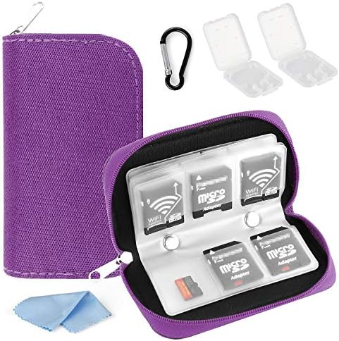 Memory Card Case, WOVTE Portable 8 Pages 22 Slots SD SDHC MMC CF Micro SD Camera Card Holder with 2 Transparent Plastic…